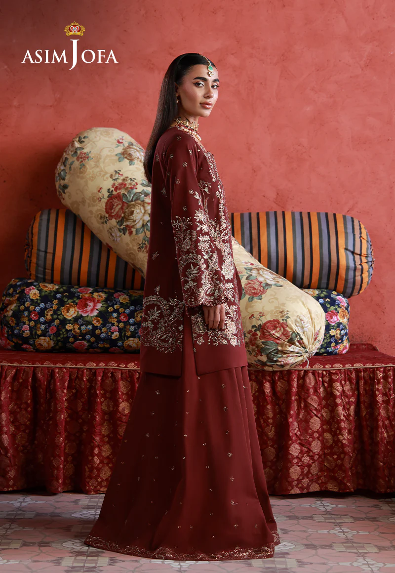 AJULND-11 Embroidered Two Toned Cotton Silk Stitched 3 Pcs - Image 3