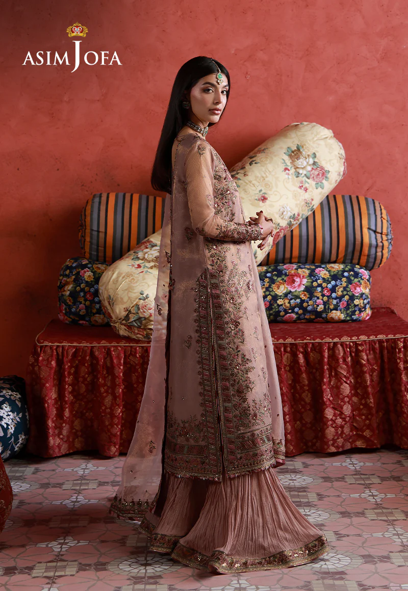 AJULN-12 Embroidered Zari Check Net Unstitched 3 Pcs - Image 3