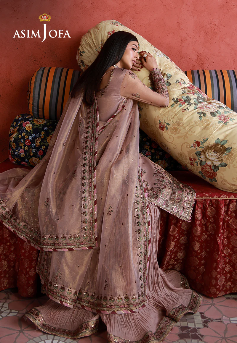 AJULN-12 Embroidered Zari Check Net Unstitched 3 Pcs - Image 4