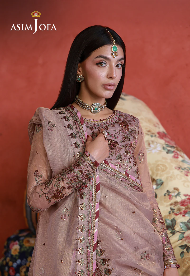 AJULN-12 Embroidered Zari Check Net Unstitched 3 Pcs - Image 5