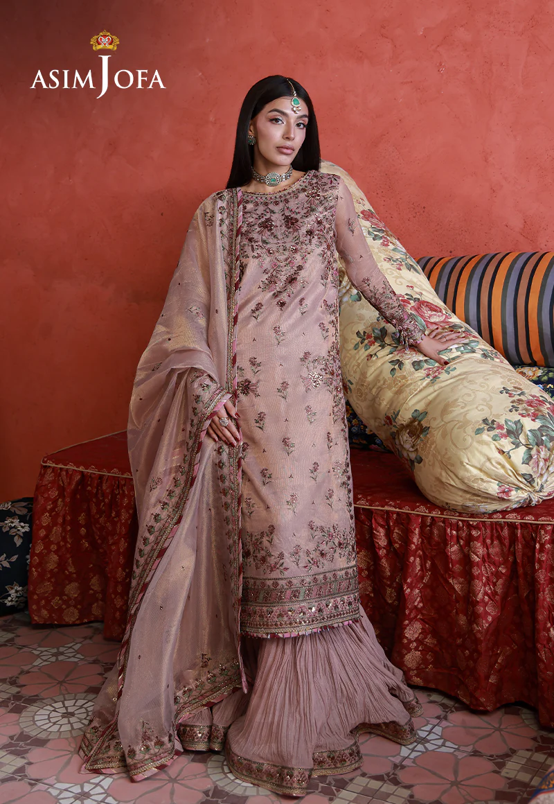 AJULN-12 Embroidered Zari Check Net Unstitched 3 Pcs - Image 6