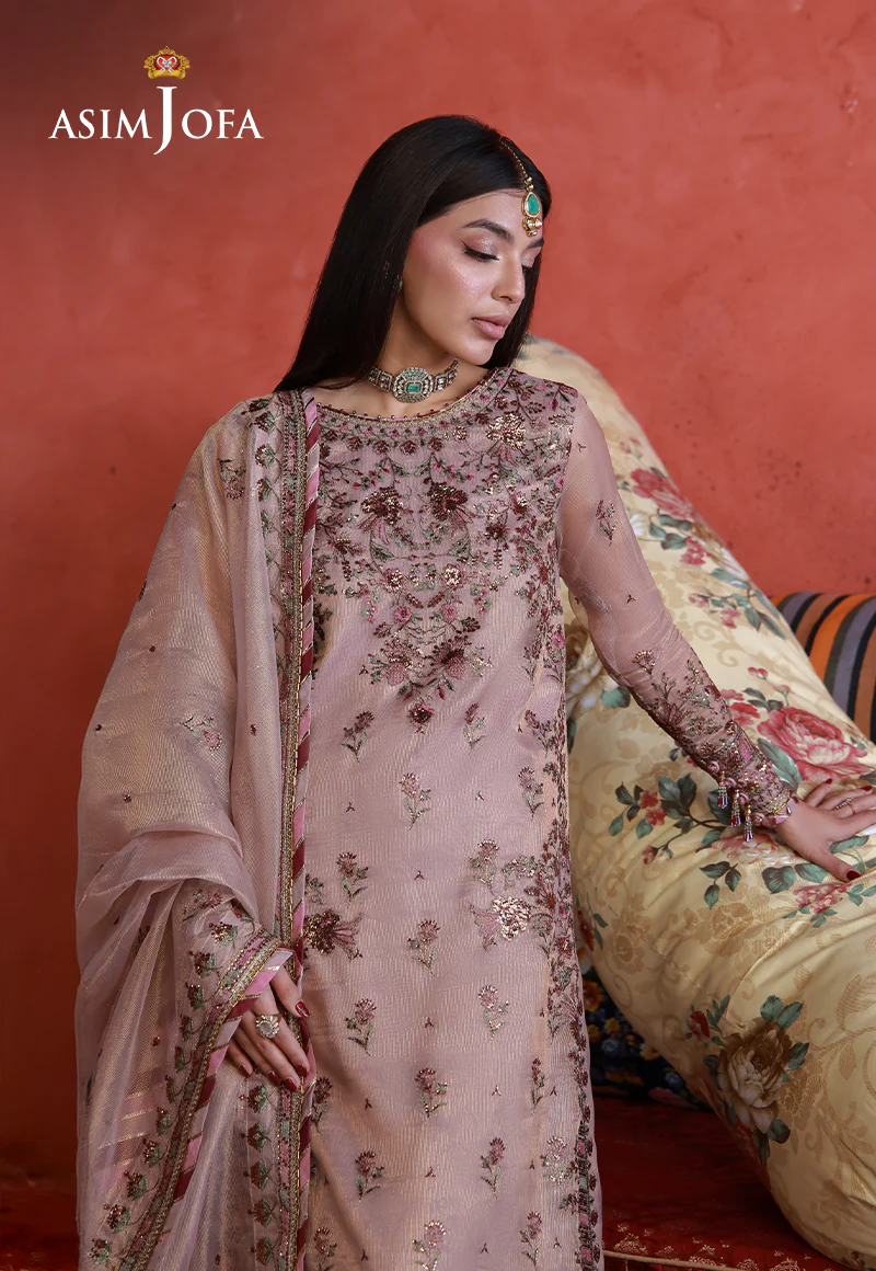 AJULN-12 Embroidered Zari Check Net Unstitched 3 Pcs - Image 7