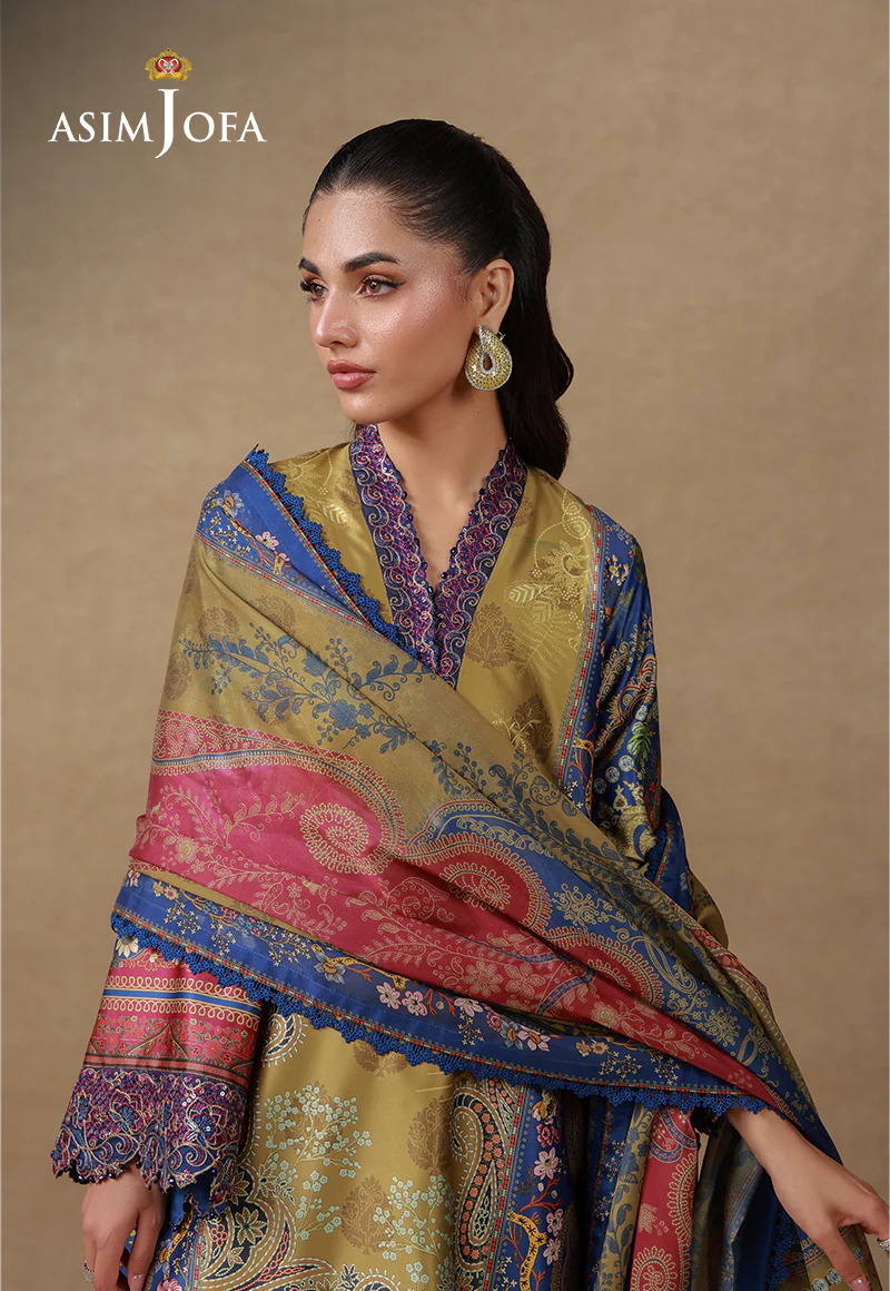 AJULSC-01 Embroidered Charmeuse Silk Unstitched 3 Pcs - Image 5