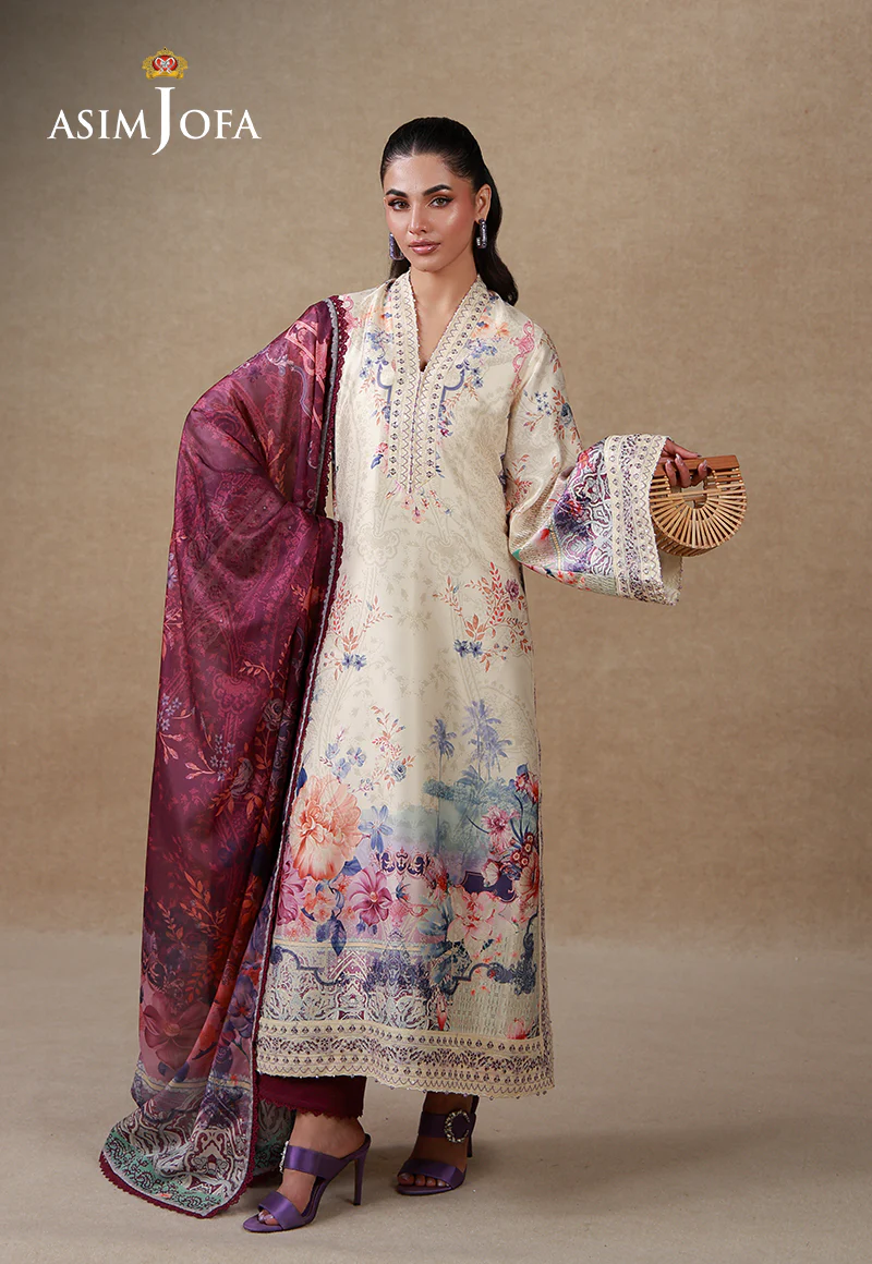 AJULSC-02 Embroidered Charmeuse Silk Unstitched 3 Pcs - Image 2