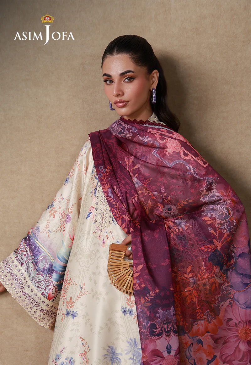 AJULSC-02 Embroidered Charmeuse Silk Unstitched 3 Pcs - Image 5
