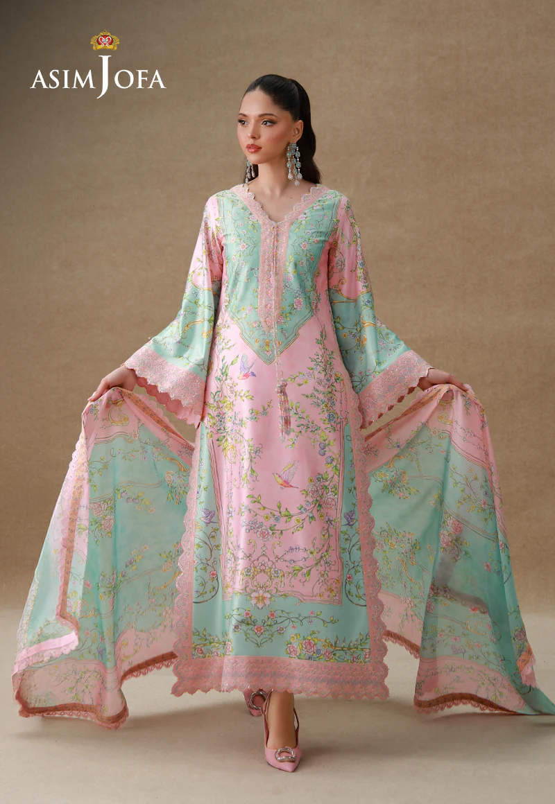AJULSCD-03 Embroidered Charmeuse Silk Stitched 3 Pcs