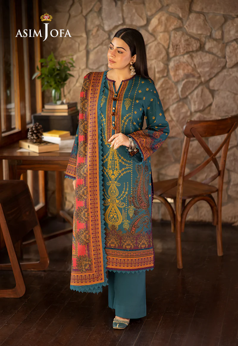 AJUW-52 PRINTED KHADDAR 3 Pcs - Image 4