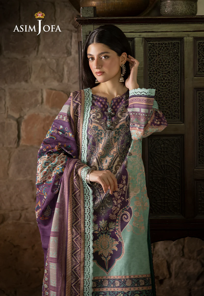 AJUW-57 PRINTED KHADDAR 3 Pcs - Image 2