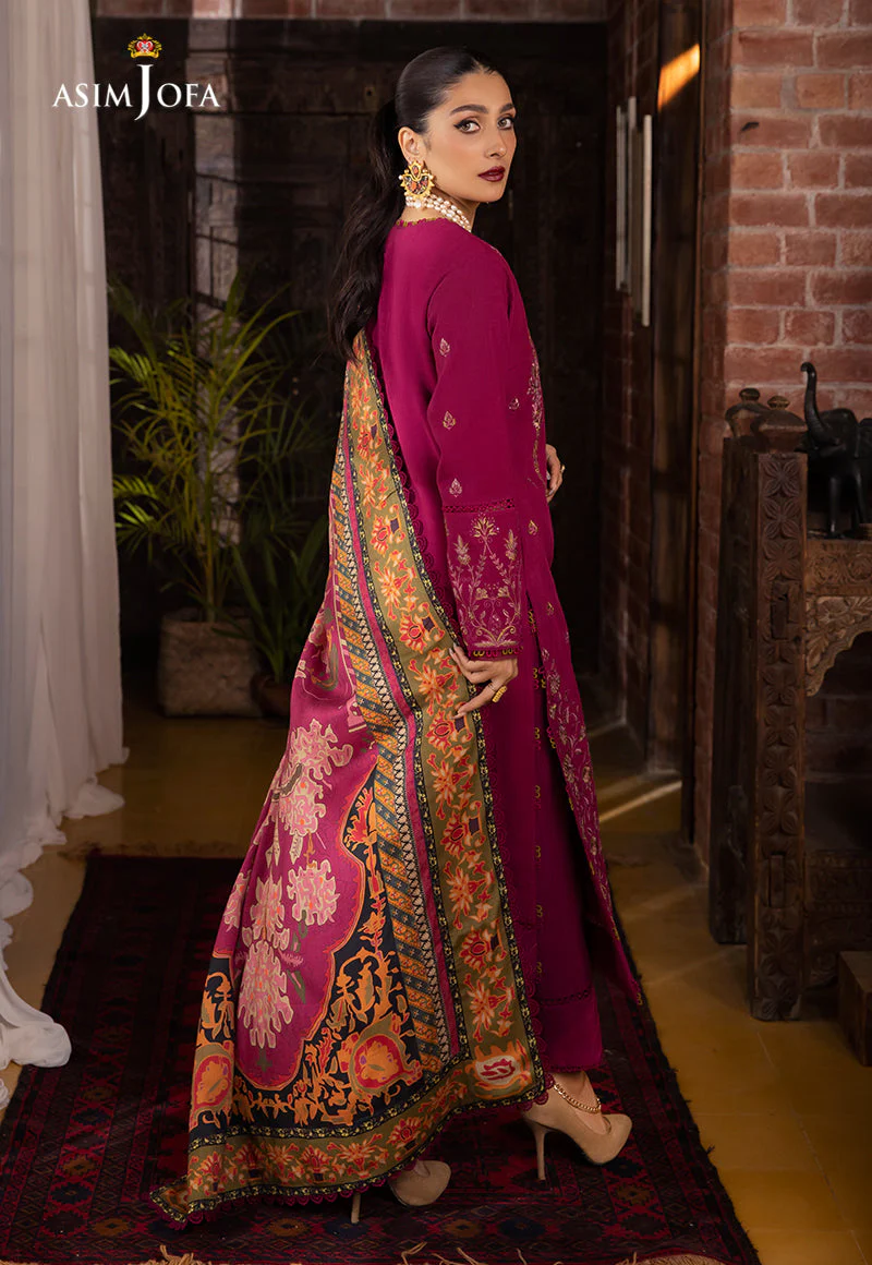 AJW-18 DESIGNERS STITCHED EMBROIDERED LINEN SLUB 3 PCS - Image 5